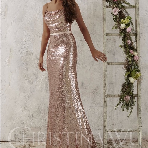 Christina Wu Sequin Bridesmaid Dresses Beige Sequin Bridesmaid Dress French  Novelty: Christina Wu 22872